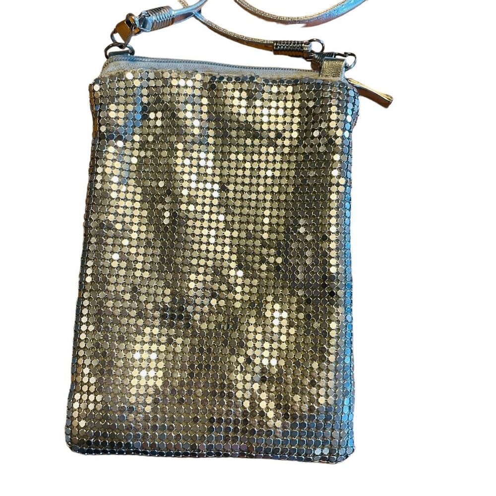 Vintage Mesh Crossbody Purse Zipper Closure Silver Chatelaine 6"‎ x 4" x 1"